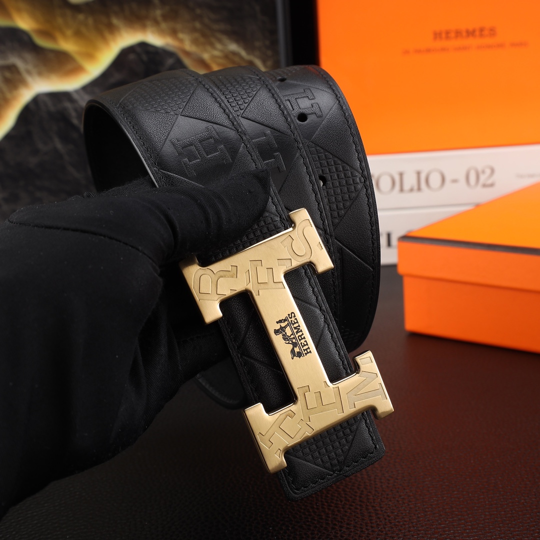 爱玛仕男士冲孔腰带- 宽度38MM 316精品钢扣  永不掉色 精工打造  压花工艺 手感柔软 创