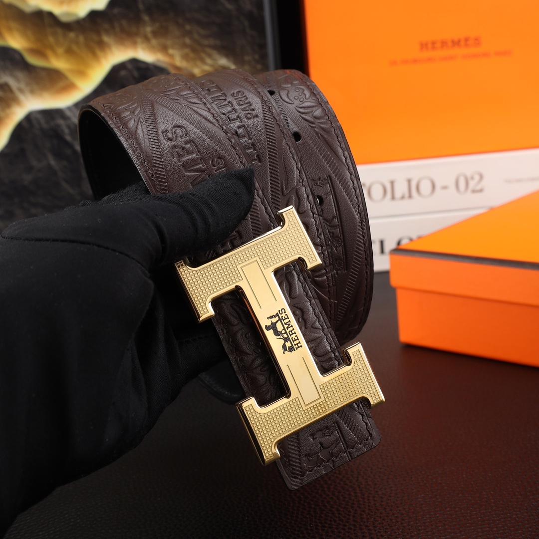 爱玛仕男士冲孔腰带- 宽度38MM 316精品钢扣  永不掉色 精工打造  压花工艺 手感柔软 创