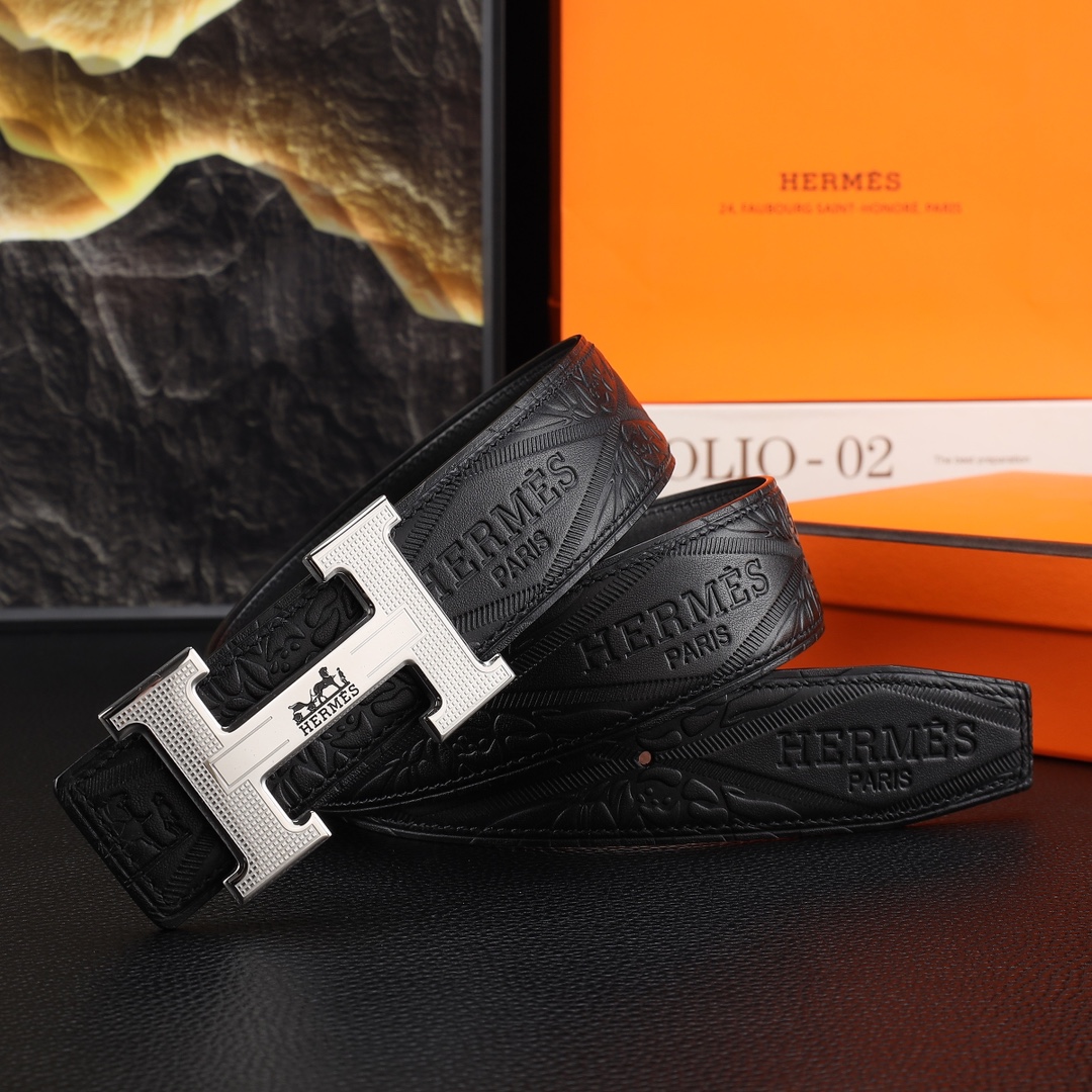 爱玛仕男士冲孔腰带- 宽度38MM 316精品钢扣  永不掉色 精工打造  压花工艺 手感柔软 创