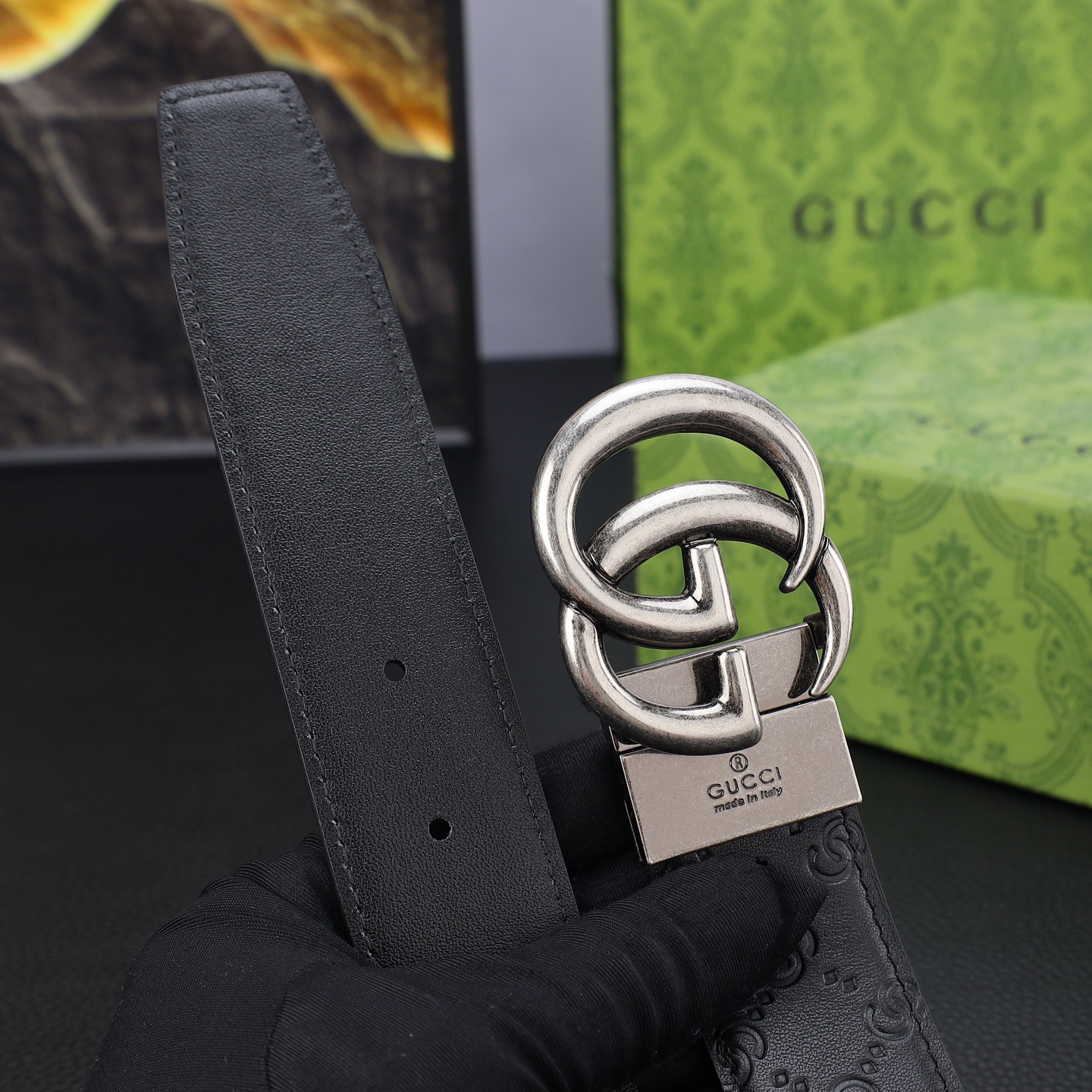古奇男士冲孔腰带- 宽度35MM 316精品钢扣  永不掉色 精工打造  压花工艺 手感柔软 金