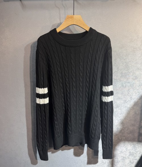 Cozy Cable Knit Sweater | Long Sleeve Pullover with Striped Arm Detail