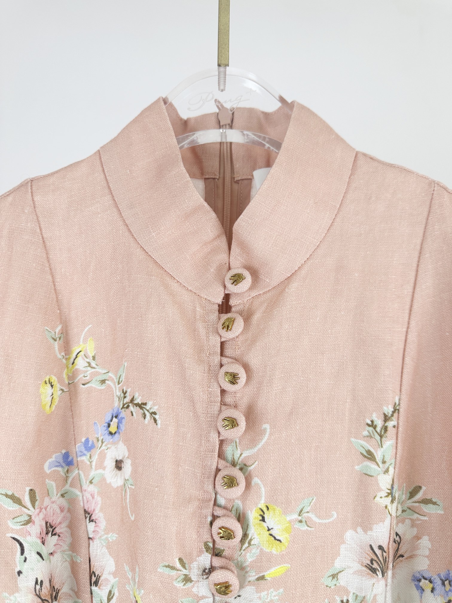 Zimmermann Matchmaker Linen Midi Dress - Floral Button High Neck Lantern Sleeve 3 i1703742247 155 0