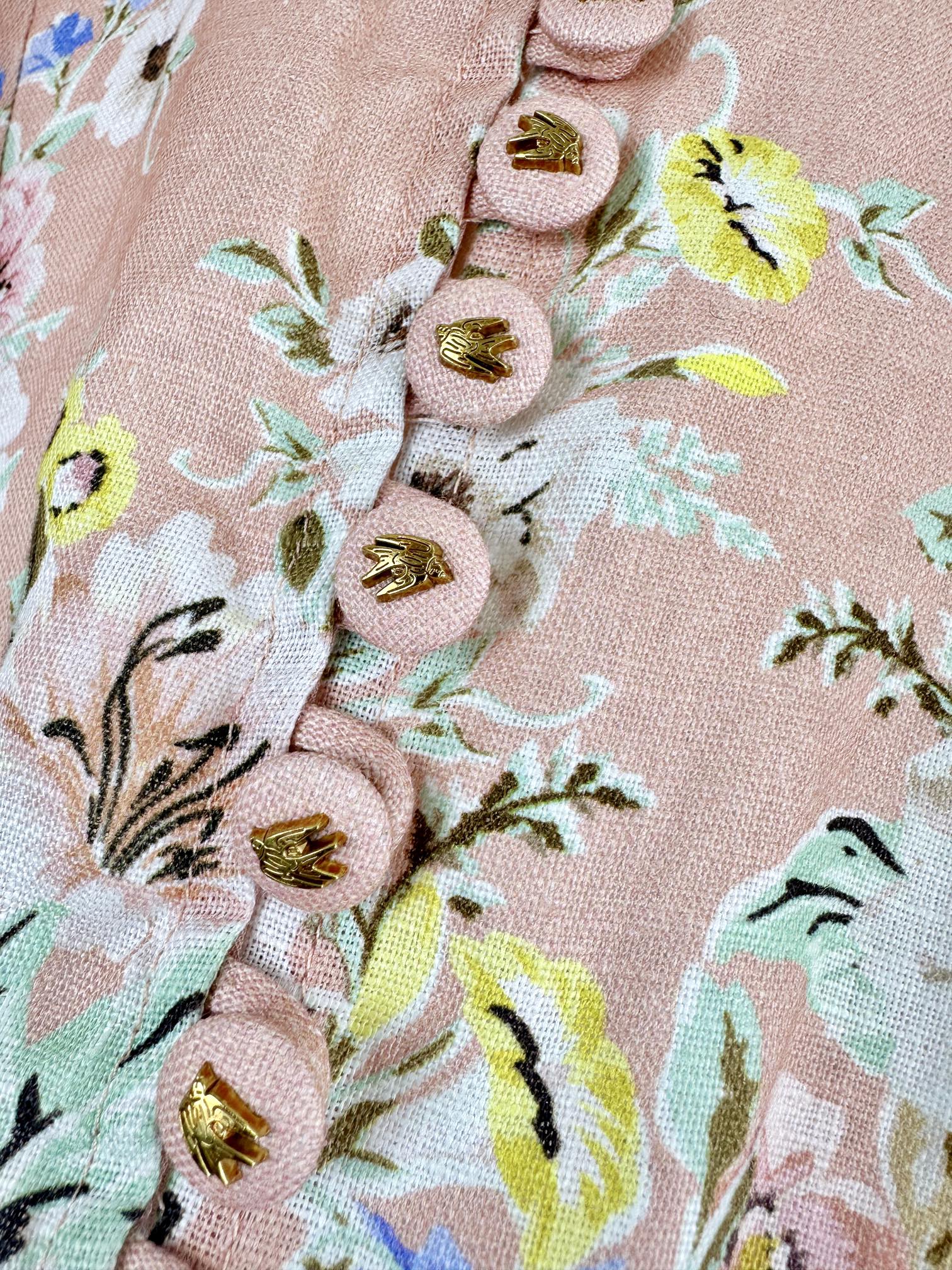 Zimmermann Matchmaker Linen Midi Dress - Floral Button High Neck Lantern Sleeve 6 i1703742247 2745 0