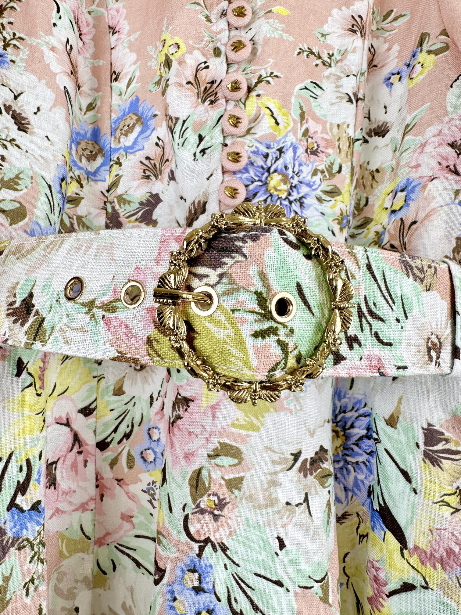 Zimmermann Matchmaker Linen Midi Dress - Floral Button High Neck Lantern Sleeve 4 i1703742248 1716 0