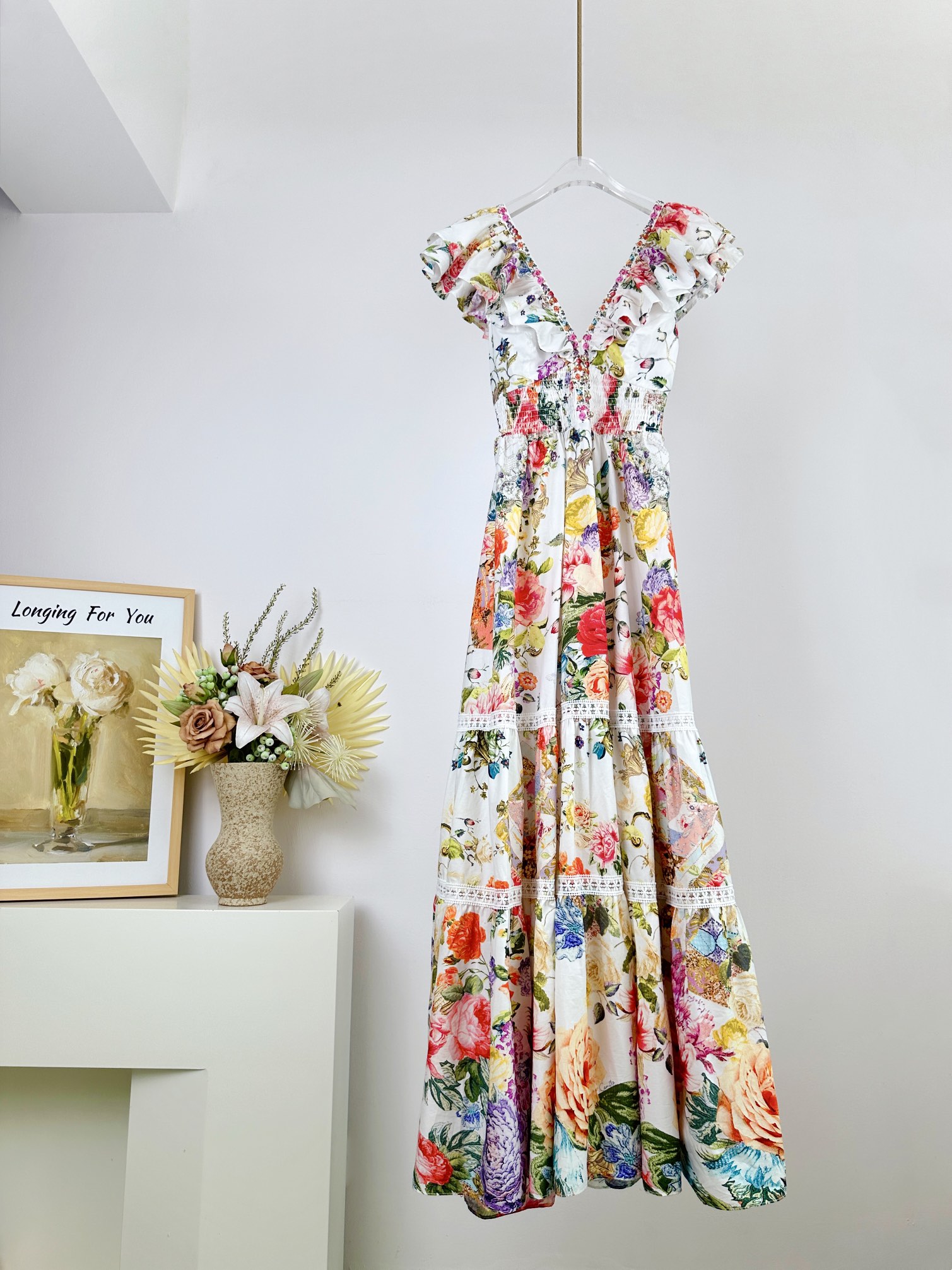 “Camilla Dress: Cotton Fabric, V-Collar, Elastic Wrinkles, Crystal Hottips. #F2281” - 图片 1