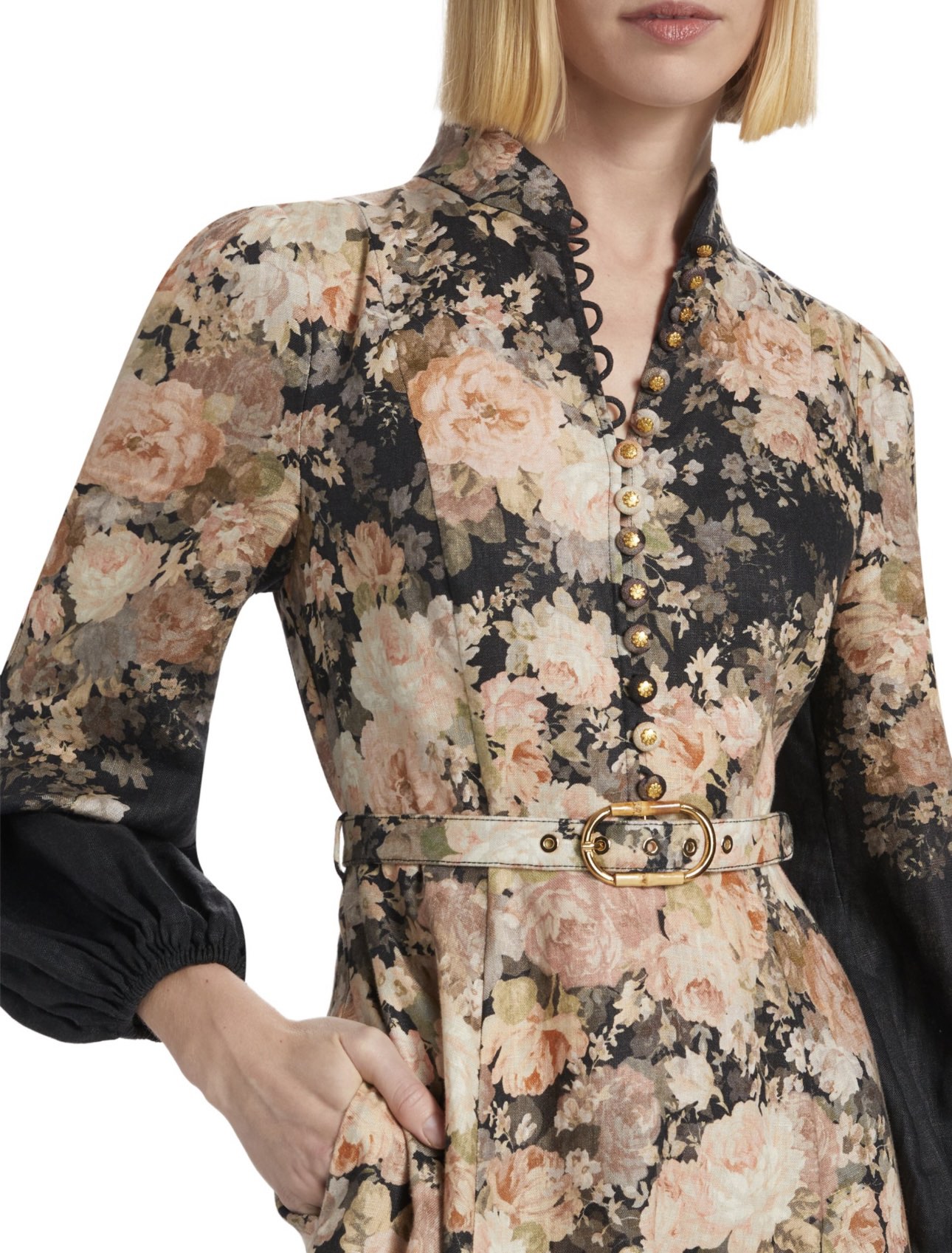 Zimmermann Rococo Floral Midi Dress - Cream/Black, Lantern Sleeves 6 i1726031388 3515 4