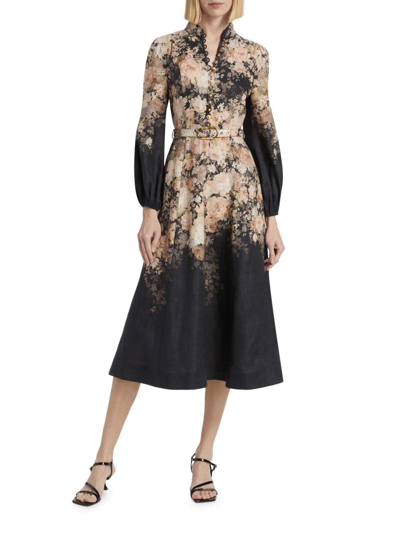 Zimmermann Rococo Floral Midi Dress - Cream/Black, Lantern Sleeves 3 i1726031388 5535 1