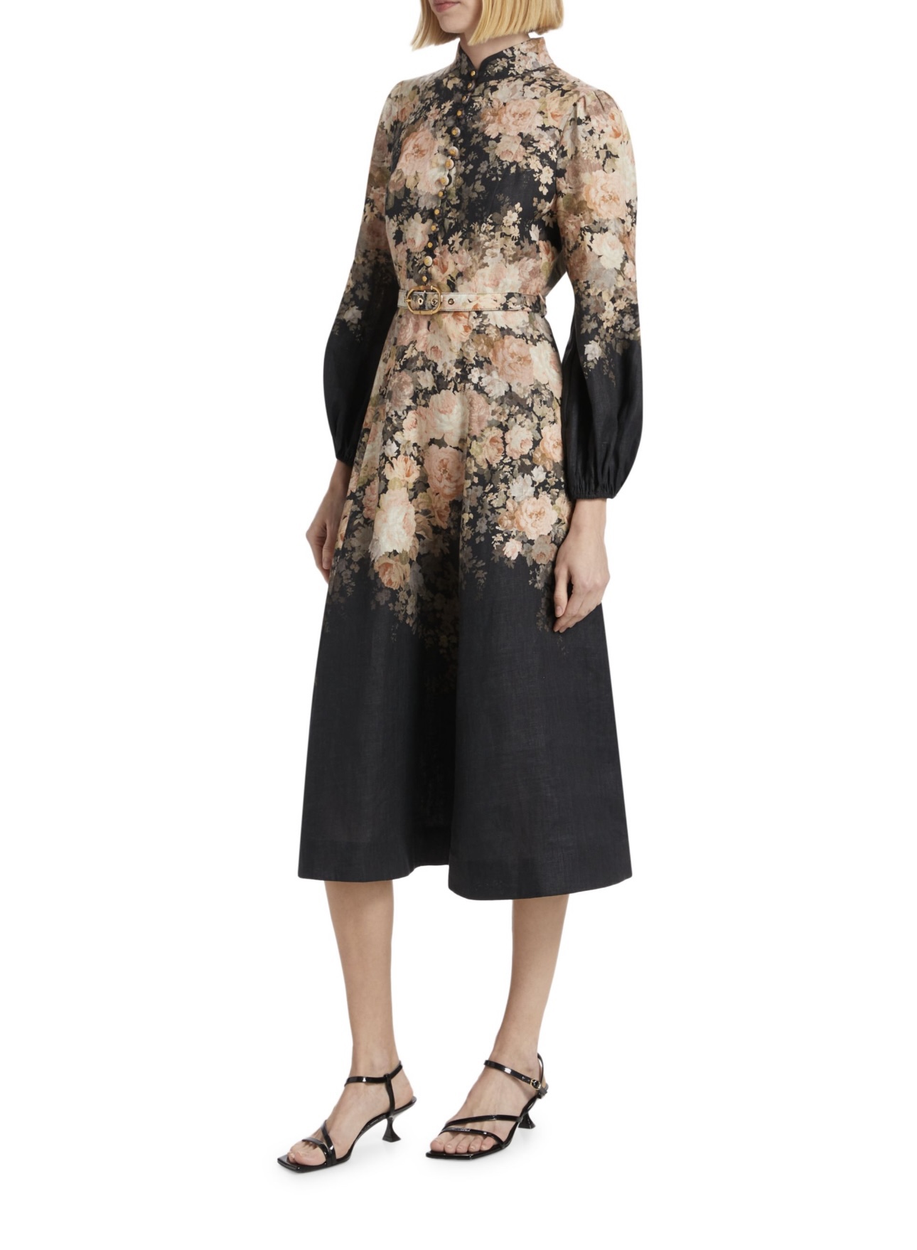 Zimmermann Rococo Floral Midi Dress - Cream/Black, Lantern Sleeves 4 i1726031388 9164 6