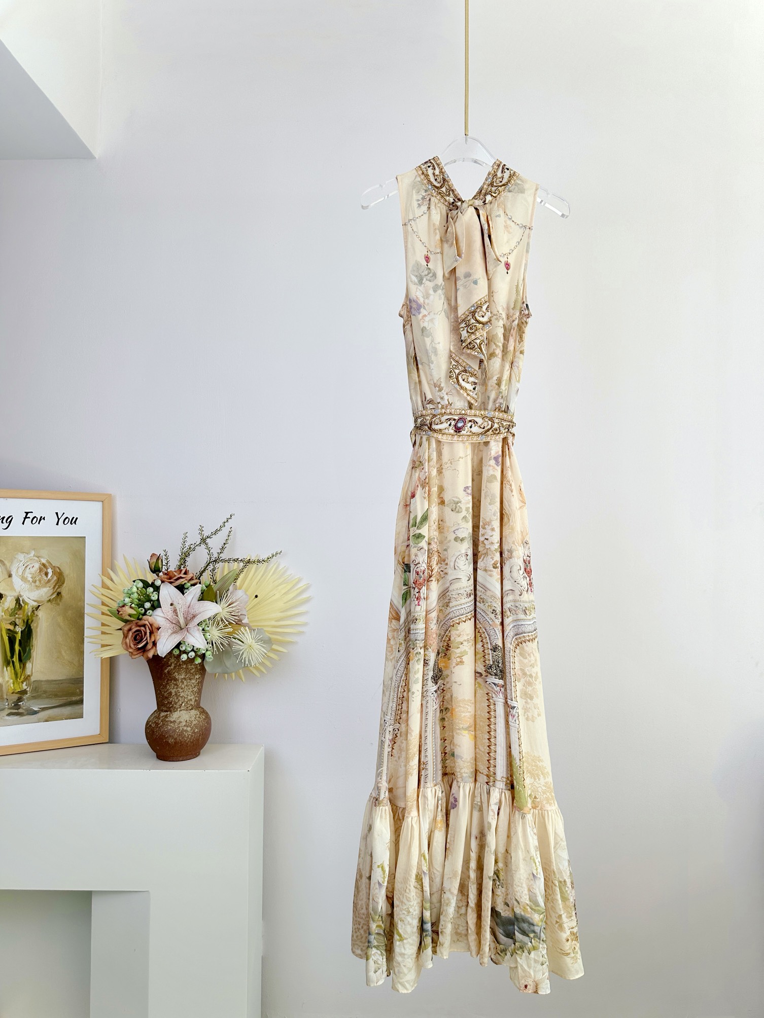 Autumn/Winter 2024 Camilla: Silk Dress with Green Pattern, High Collar, Crystal Details - 图片 2