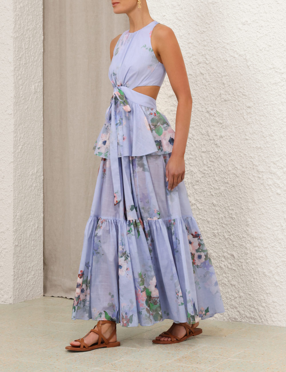 Lilac Floral Cutout Halter Dress