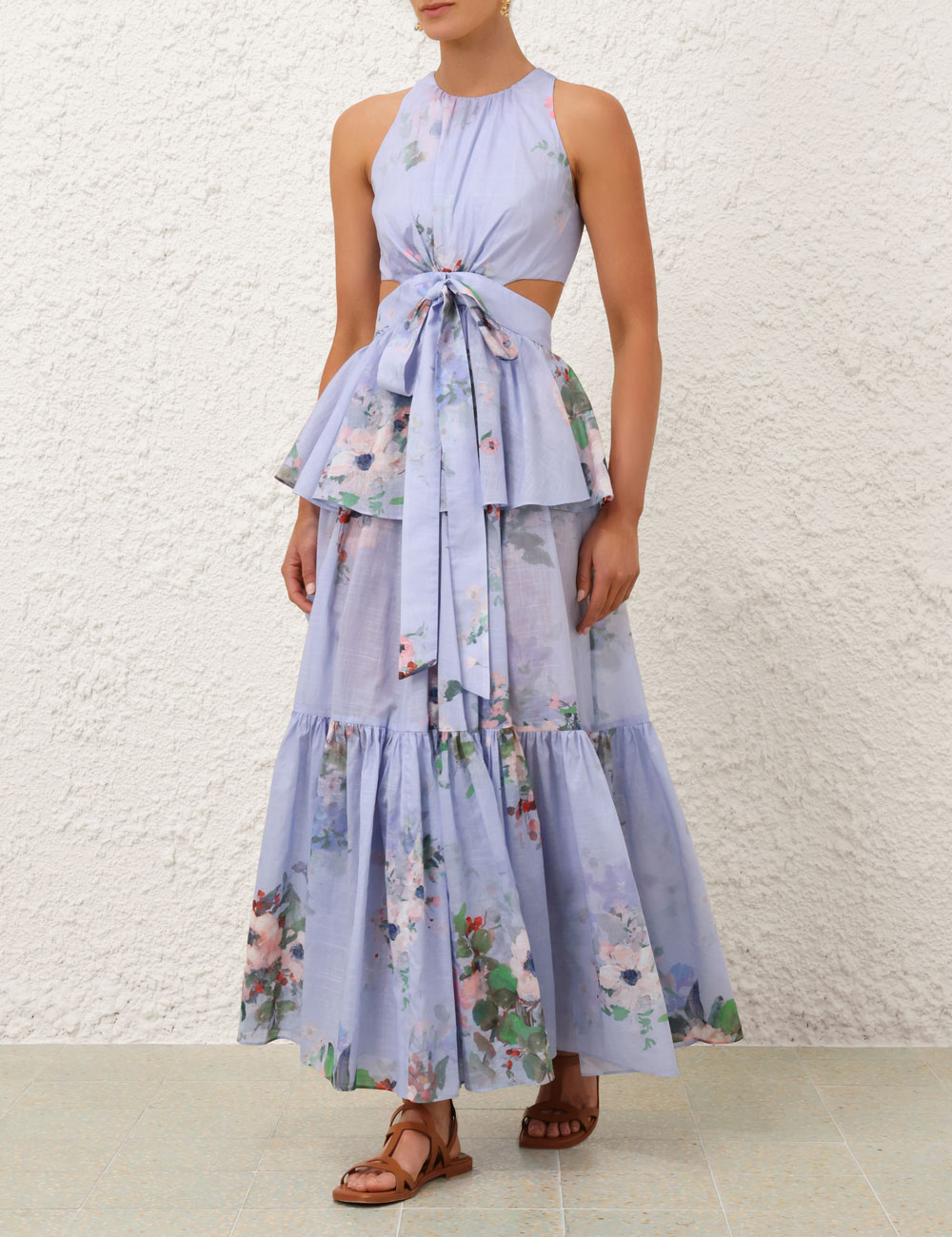 Lilac Floral Cutout Halter Dress