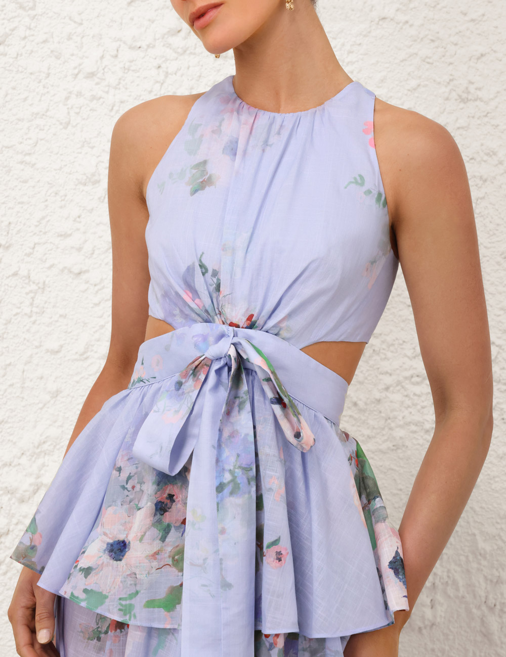 Lilac Floral Cutout Halter Dress