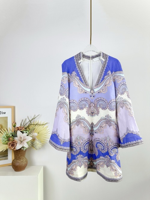 Zimmermann Maxine Straight-Fit Mini Dress,V-Neck, Long Sleeves, Paisley Print 1 Zimmermann Maxine Straight-Fit Mini Dress,V-Neck, Long Sleeves, Paisley Print
