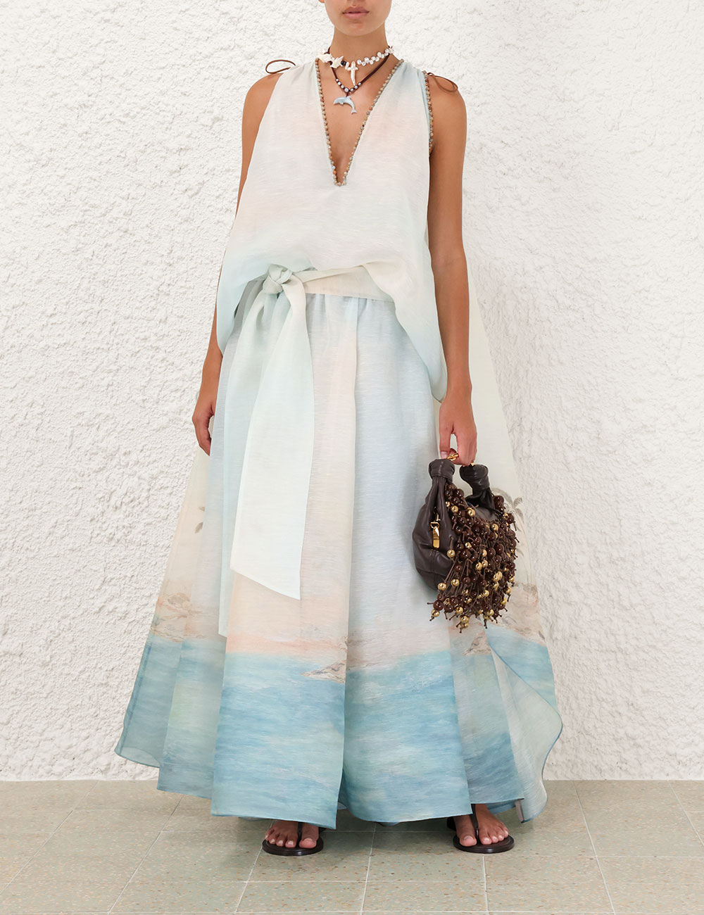 Pastel Tie Waist Halter Maxi Dress