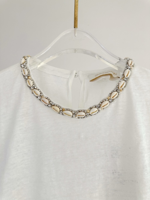Zimmermann Illuminate Embellished Linen Tee with Crystal and Shell Detailing 1 Zimmermann Illuminate Embellished Linen Tee with Crystal and Shell Detailing
