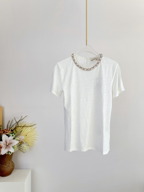 Zimmermann Illuminate Linen T-Shirt with Crystal & Shell Embellishments 1 Zimmermann Illuminate Linen T-Shirt with Crystal & Shell Embellishments