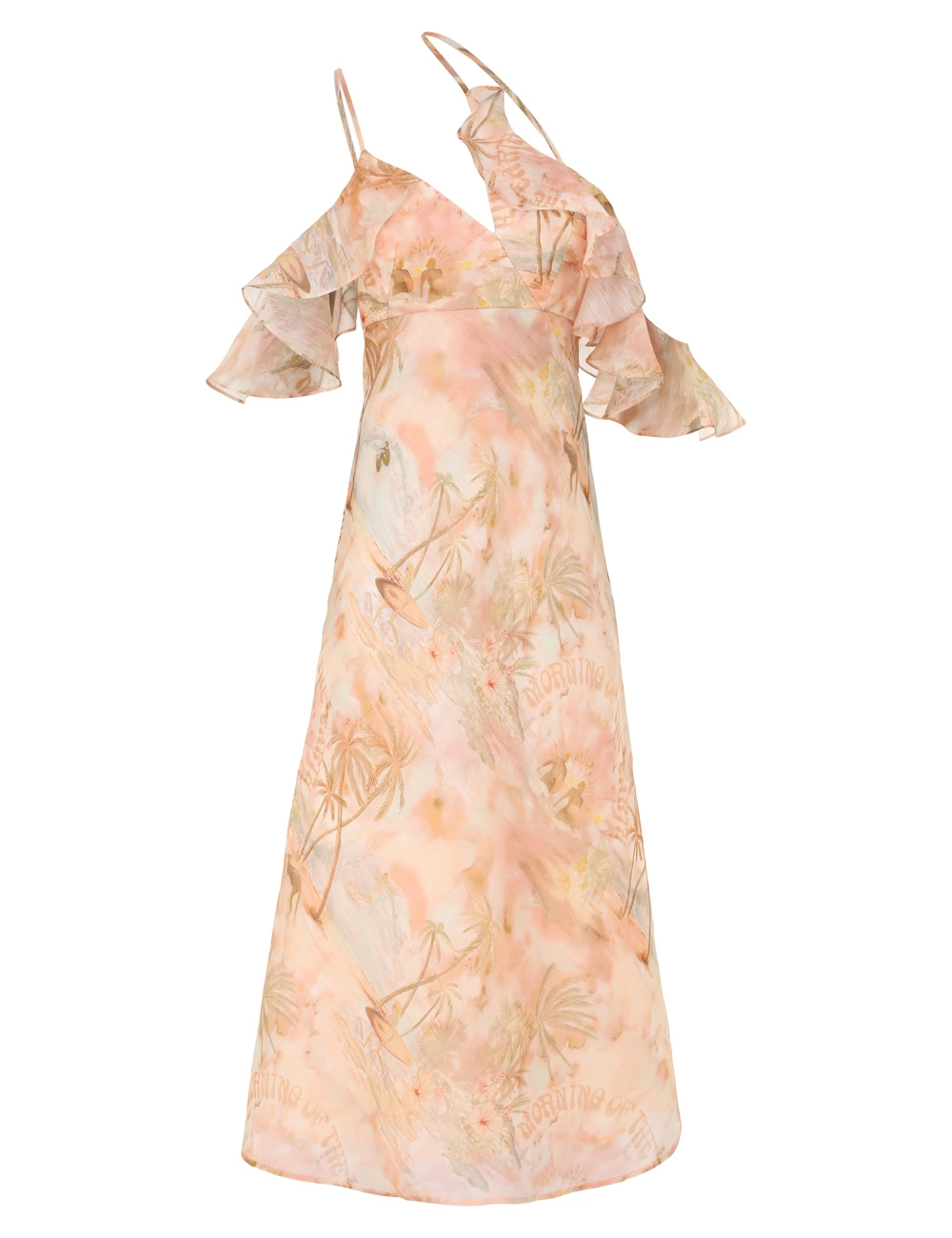 Peach Printed Cold Shoulder Dress