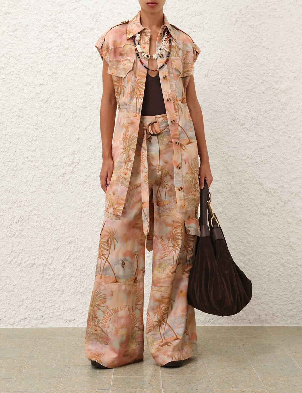 Peach Printed Top and Trouser Set