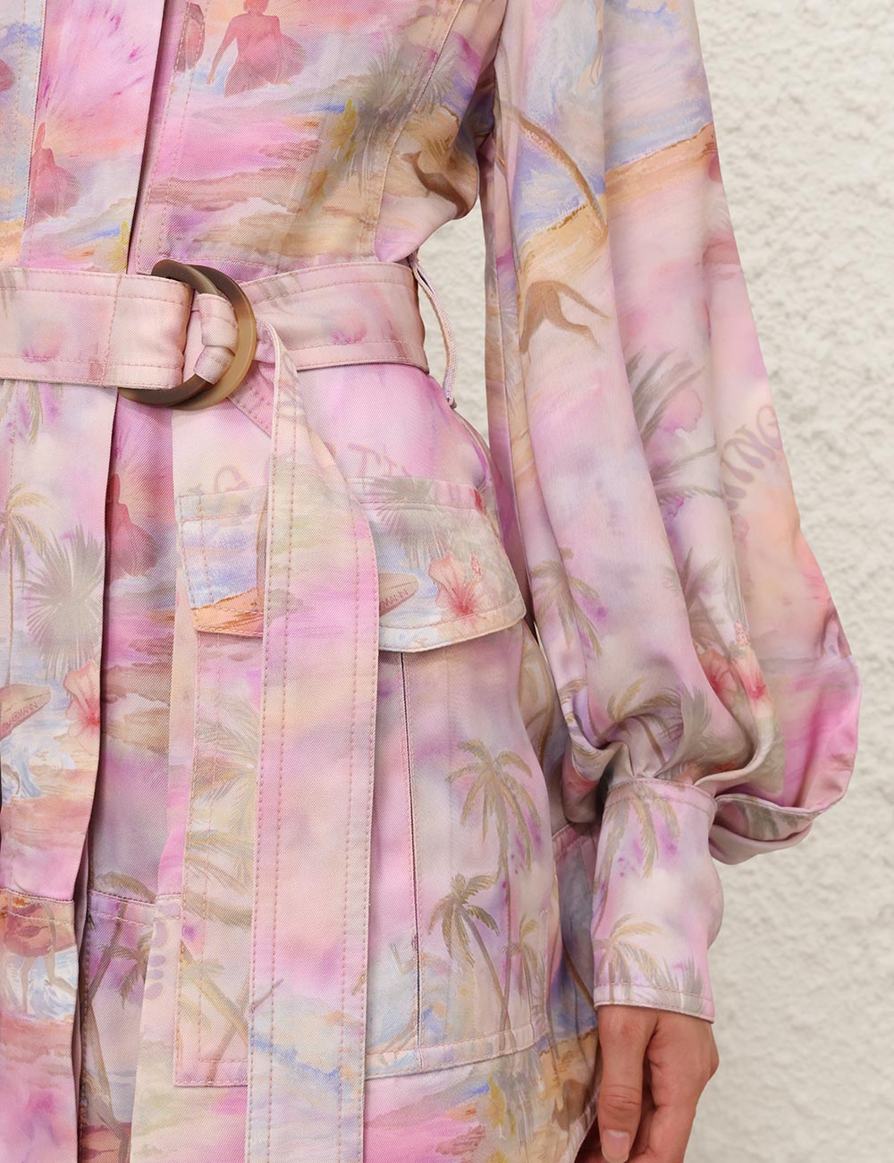 Pink Printed Belted Shirt Dress