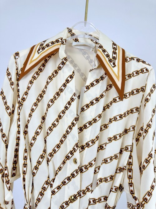 Cream Chain Tuck Midi Shirt Dress, Removable Belt, Buttons Down The Front 1 Cream Chain Tuck Midi Shirt Dress, Removable Belt, Buttons Down The Front