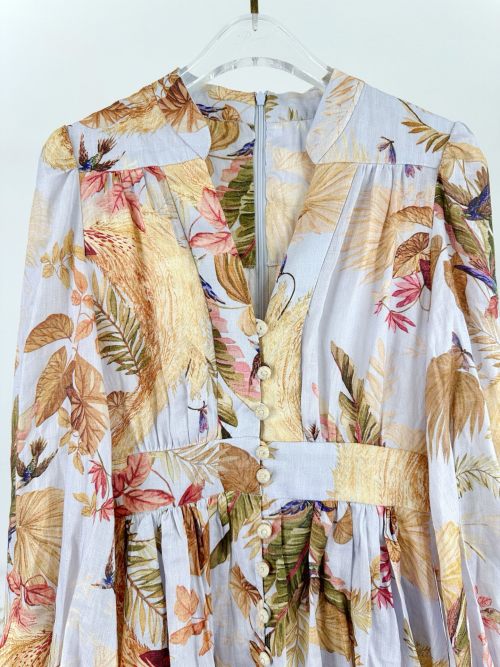 Zimmermann Ascension Floral Print Mini Dress V-Neck Long Sleeve Linen 1 Zimmermann Ascension Floral Print Mini Dress V-Neck Long Sleeve Linen