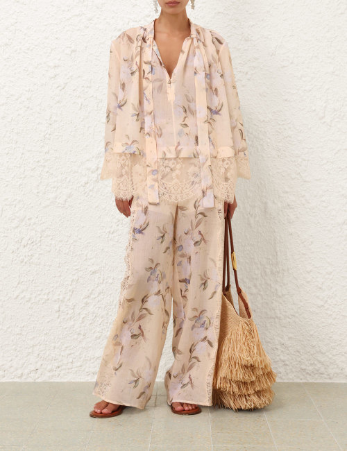 Zimmermann Cascadian Cream Floral Lace Trimmed Blouse and Pants Set 1 Zimmermann Cascadian Cream Floral Lace Trimmed Blouse and Pants Set