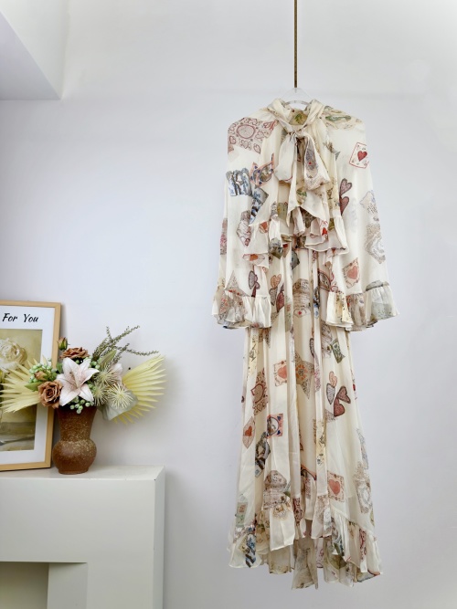 Zimmermann Hypnotic Flounce Long Sleeve Dress with Tie Neck and Card Print 3 Zimmermann Hypnotic Flounce Long Sleeve Dress with Tie Neck and Card Print