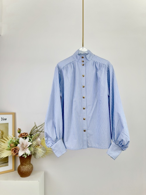 Zimmermann Women's Striped High Neck Long Sleeve Button Down Blouse 1 Zimmermann Women's Striped High Neck Long Sleeve Button Down Blouse