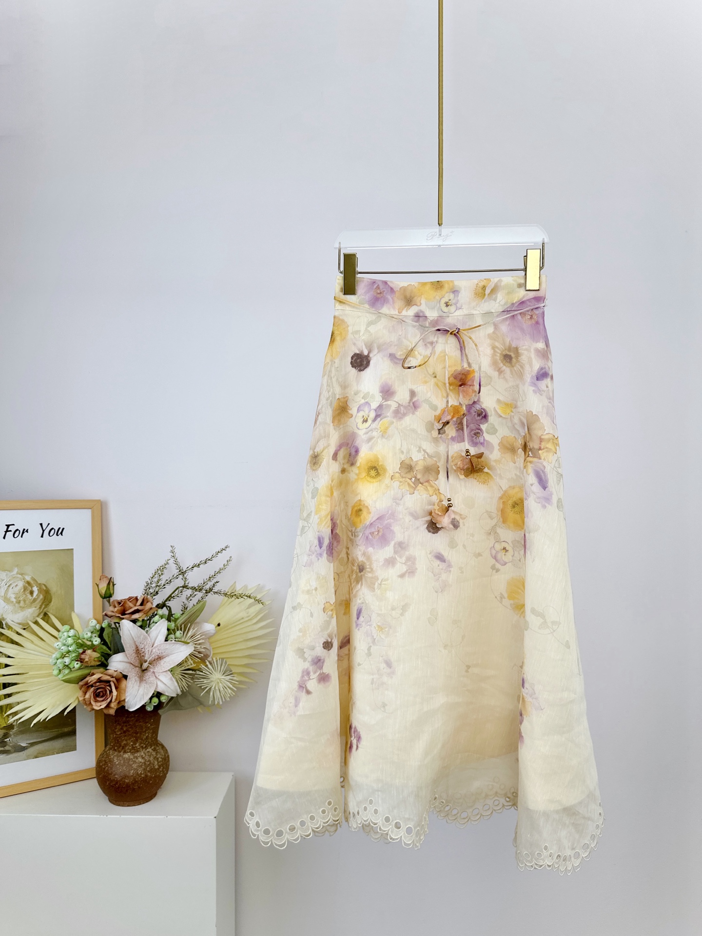 Zimmermann Memento Embroidered Floral Midi Skirt - Silk Linen Blend