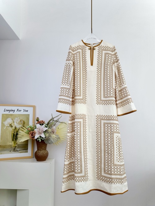Zimmermann Hypnotic Long Sleeve Linen Midi Dress with Gold Chain Detail 1 Zimmermann Hypnotic Long Sleeve Linen Midi Dress with Gold Chain Detail
