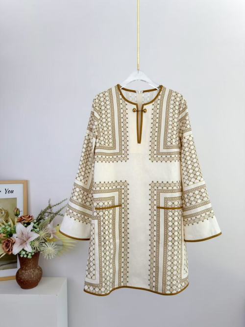 Zimmermann Hypnotic Mini Dress - Geometric Print Linen, Long Sleeve, Contrast Trim 1 Zimmermann Hypnotic Mini Dress - Geometric Print Linen, Long Sleeve, Contrast Trim