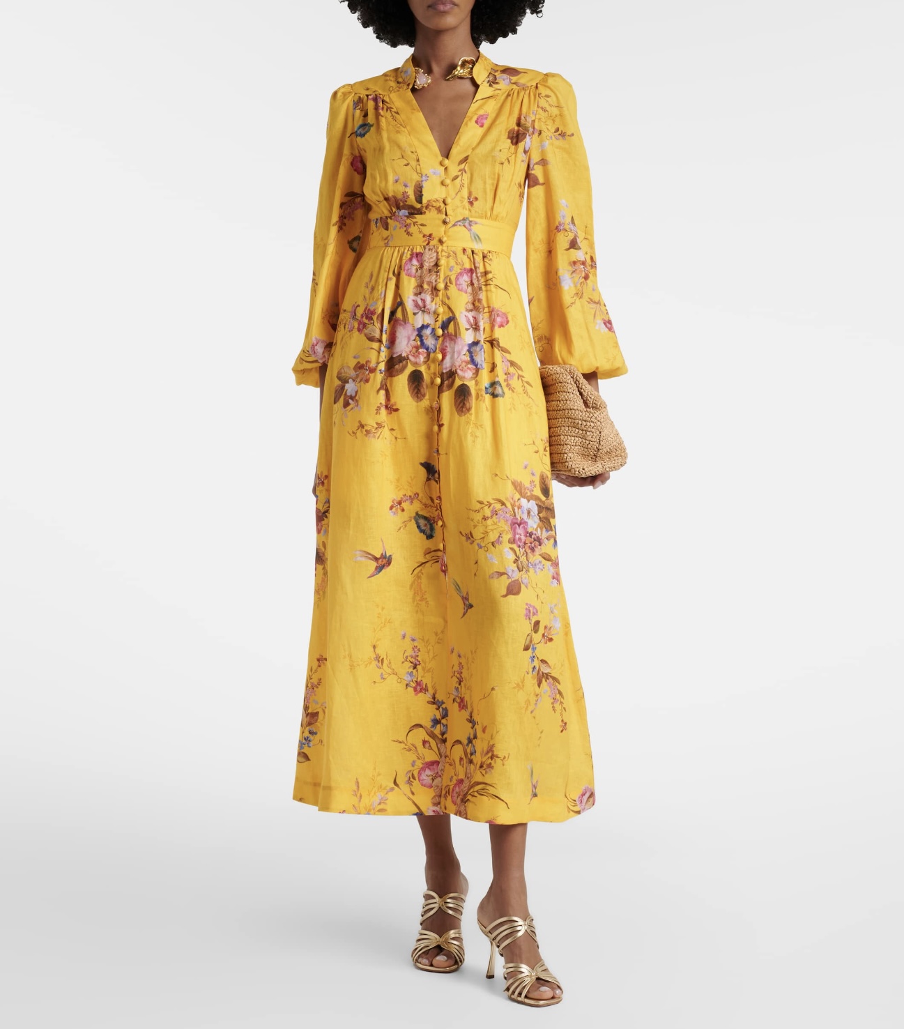 Yellow Floral Long-Sleeve Dress