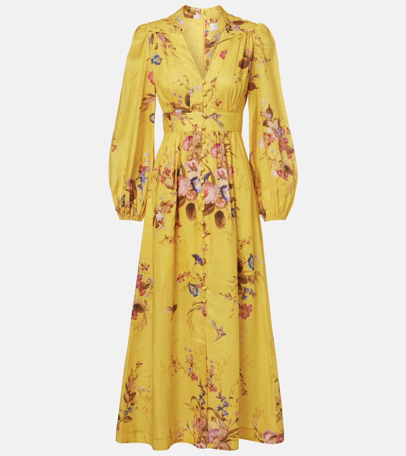 Yellow Floral Long-Sleeve Dress