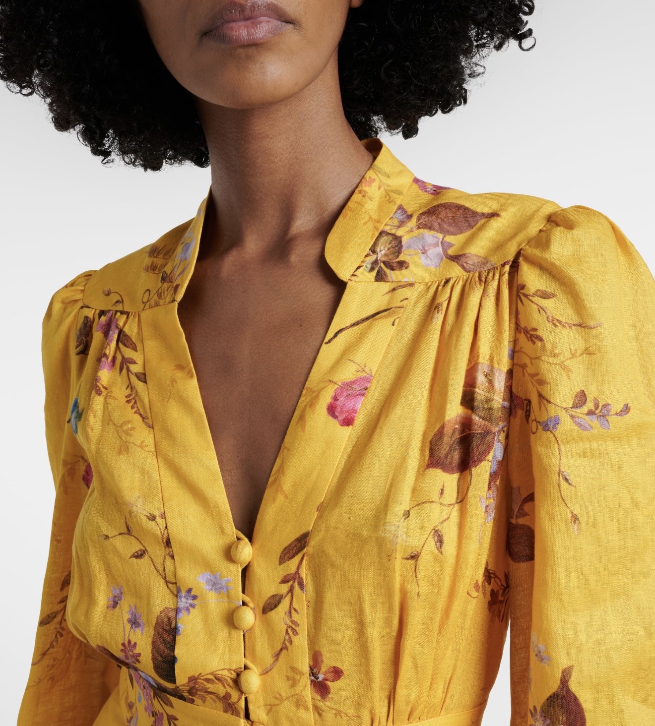 Yellow Floral Long-Sleeve Dress