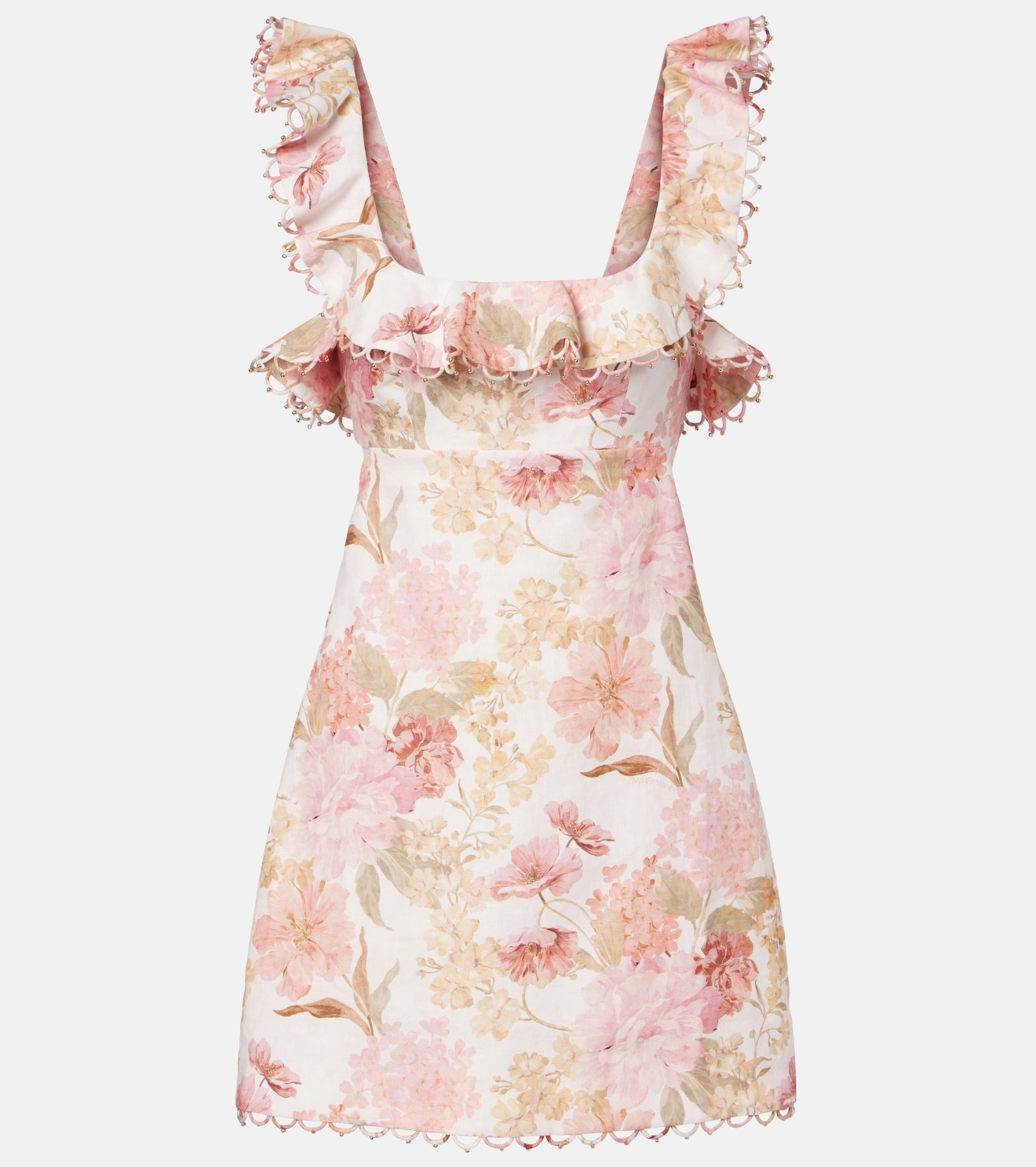 Pink Floral Ruffle Strap Mini Dress