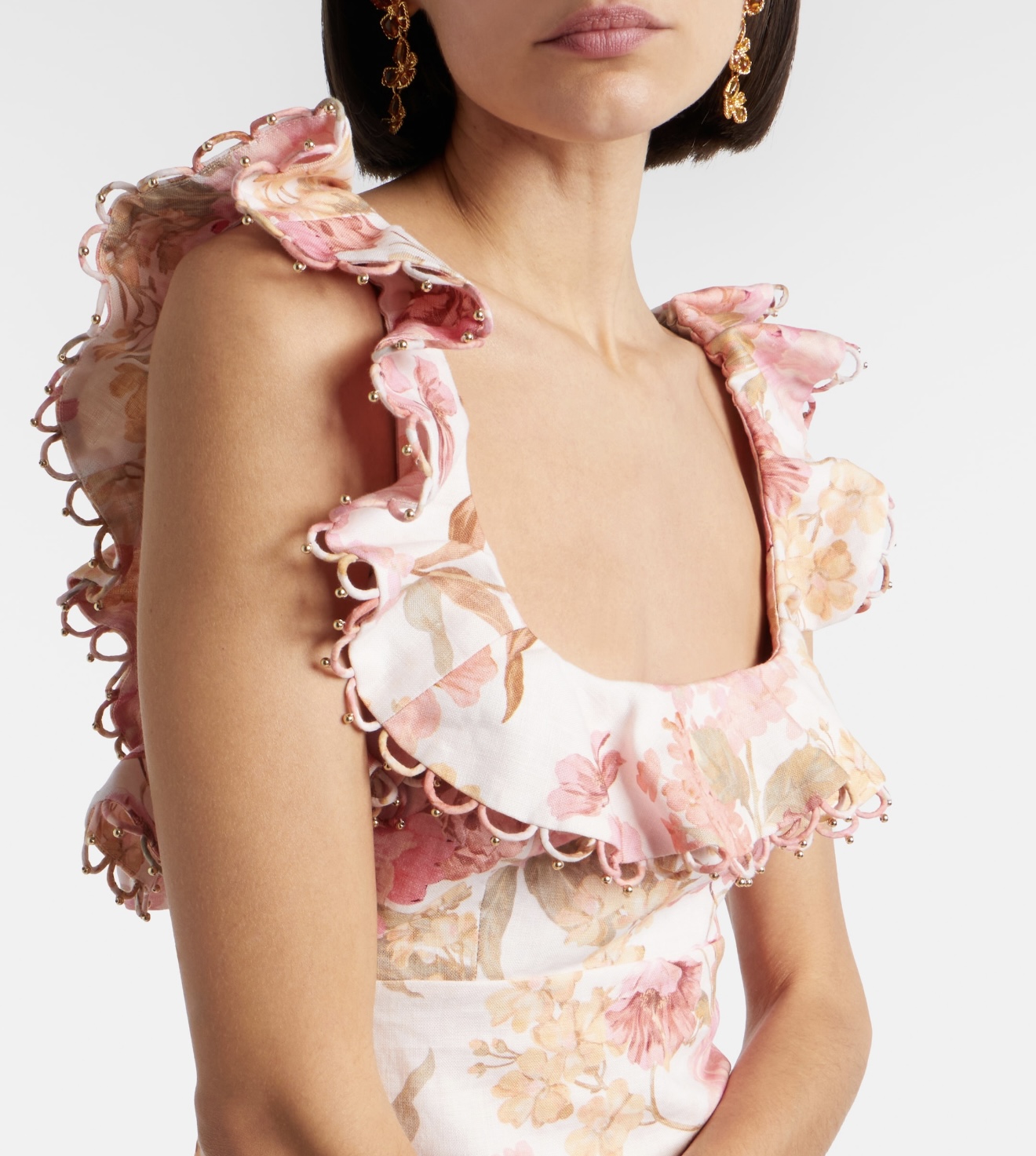 Pink Floral Ruffle Strap Mini Dress