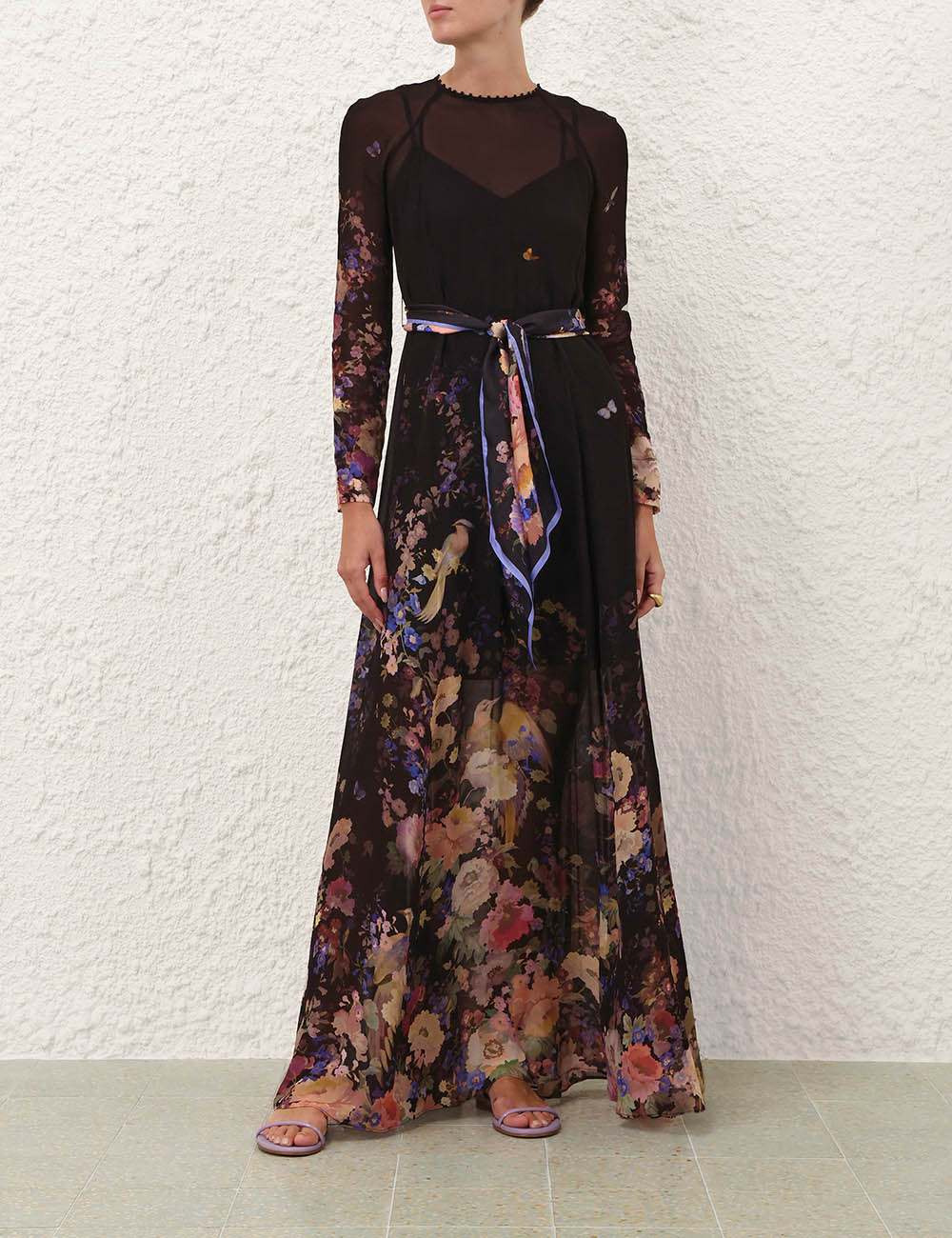 Black Floral Long-Sleeve Dress
