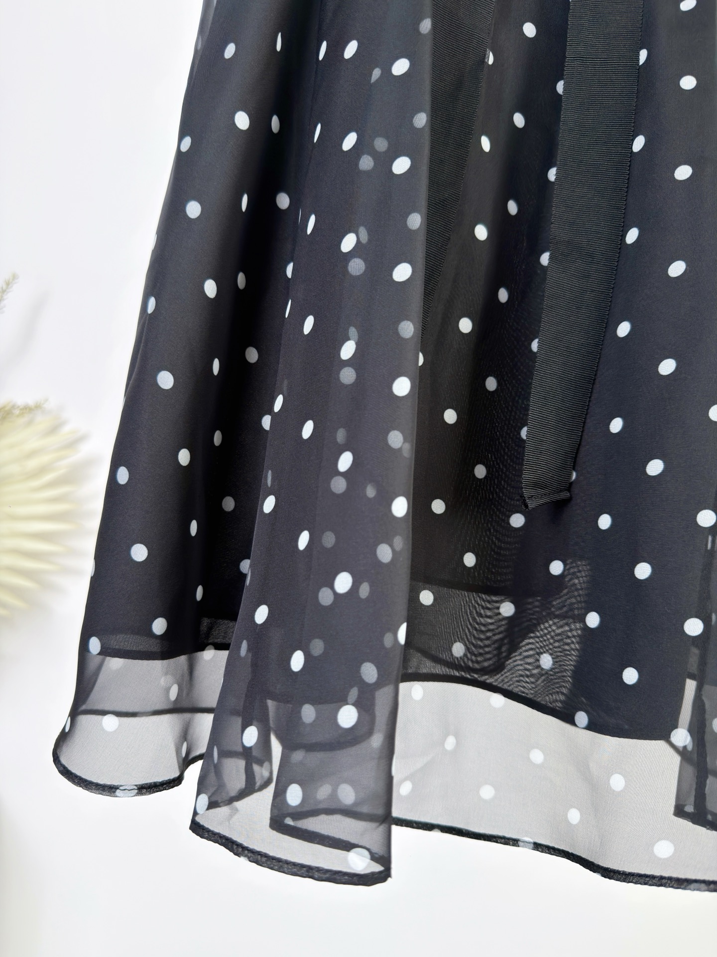 Black Dotted Tie Waist Dress