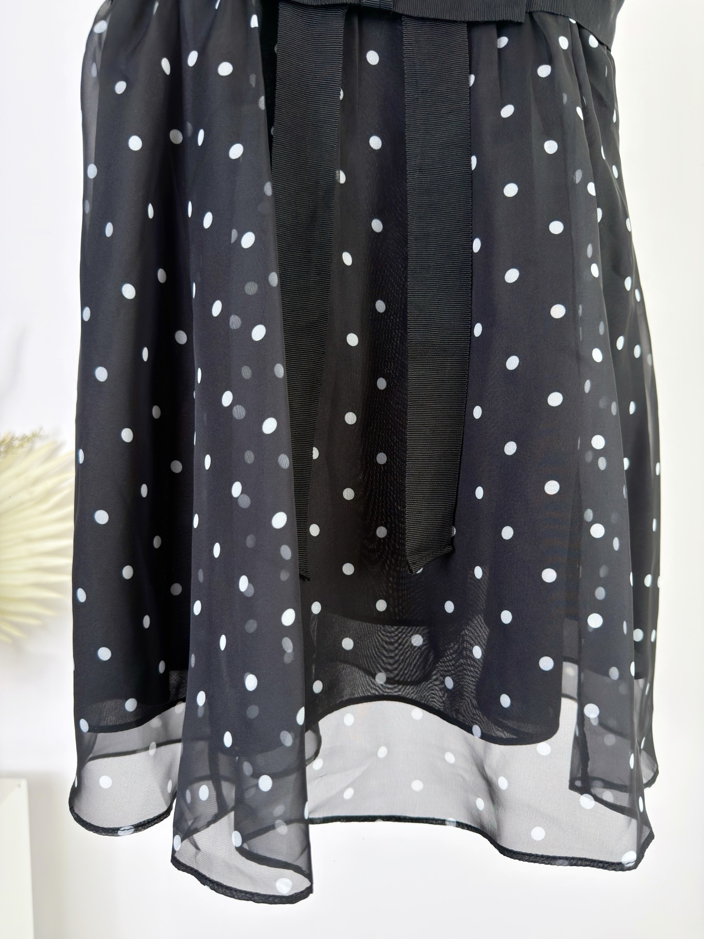 Black Dotted Tie Waist Dress