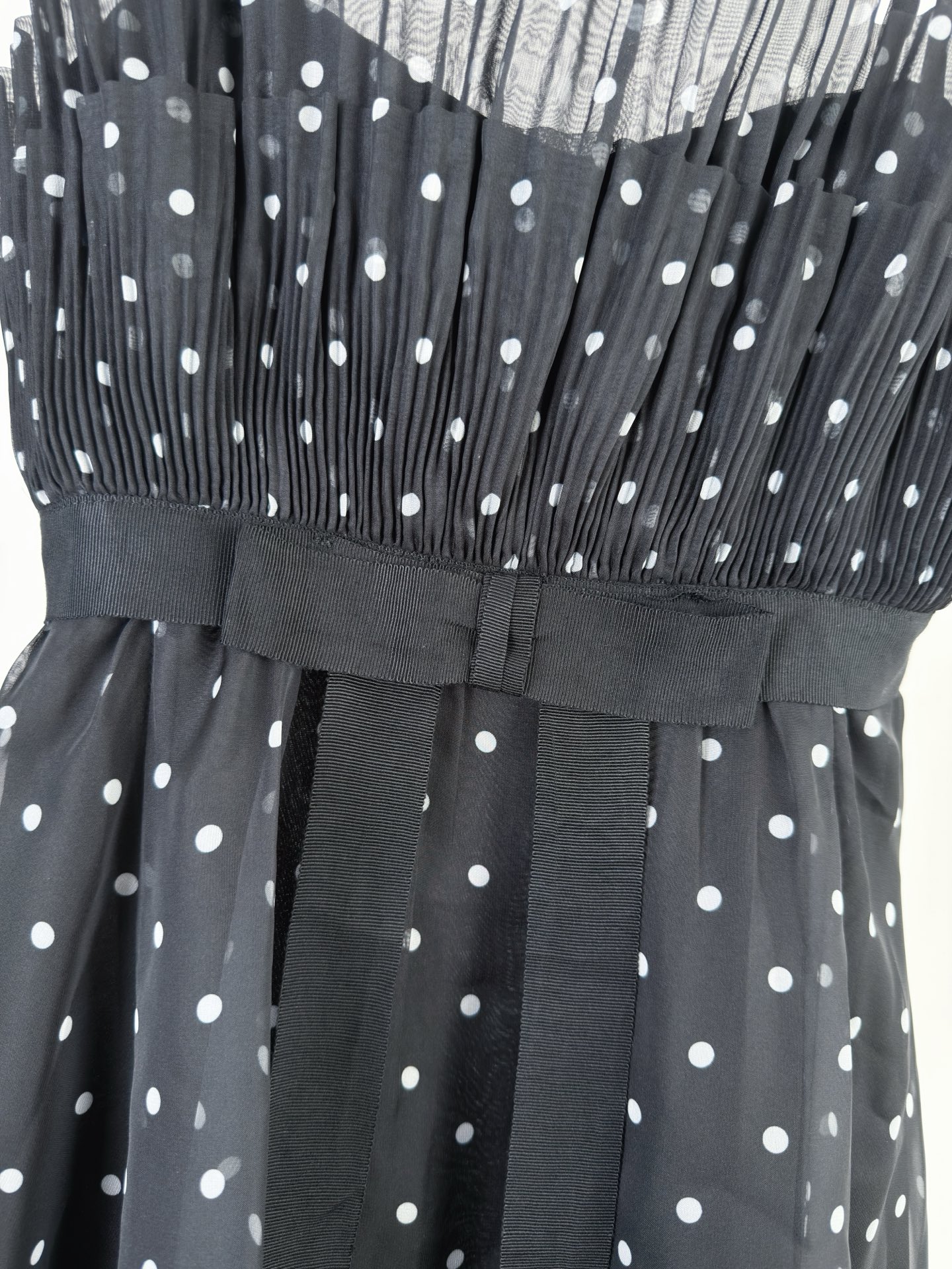 Black Dotted Tie Waist Dress