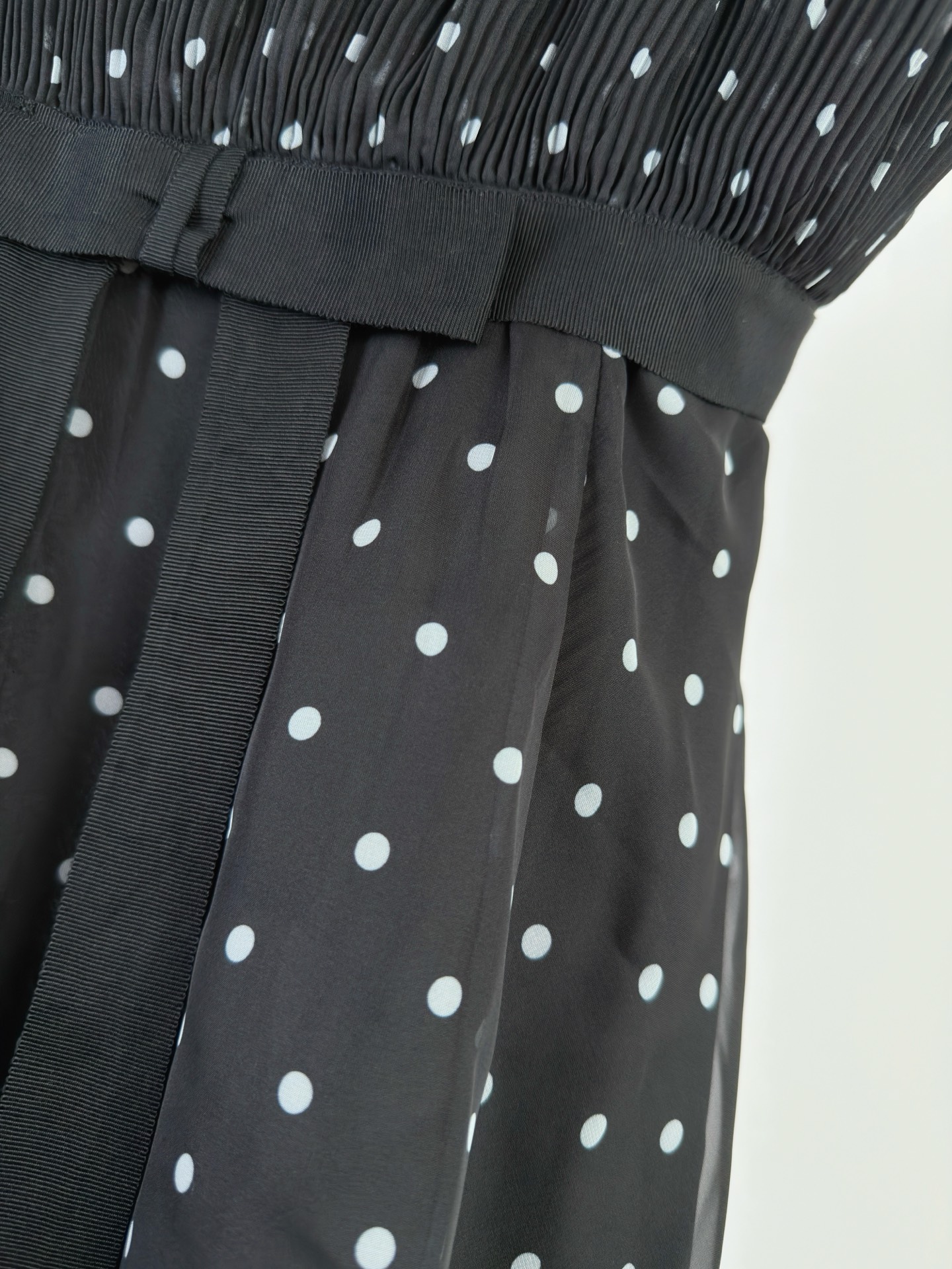 Black Dotted Tie Waist Dress