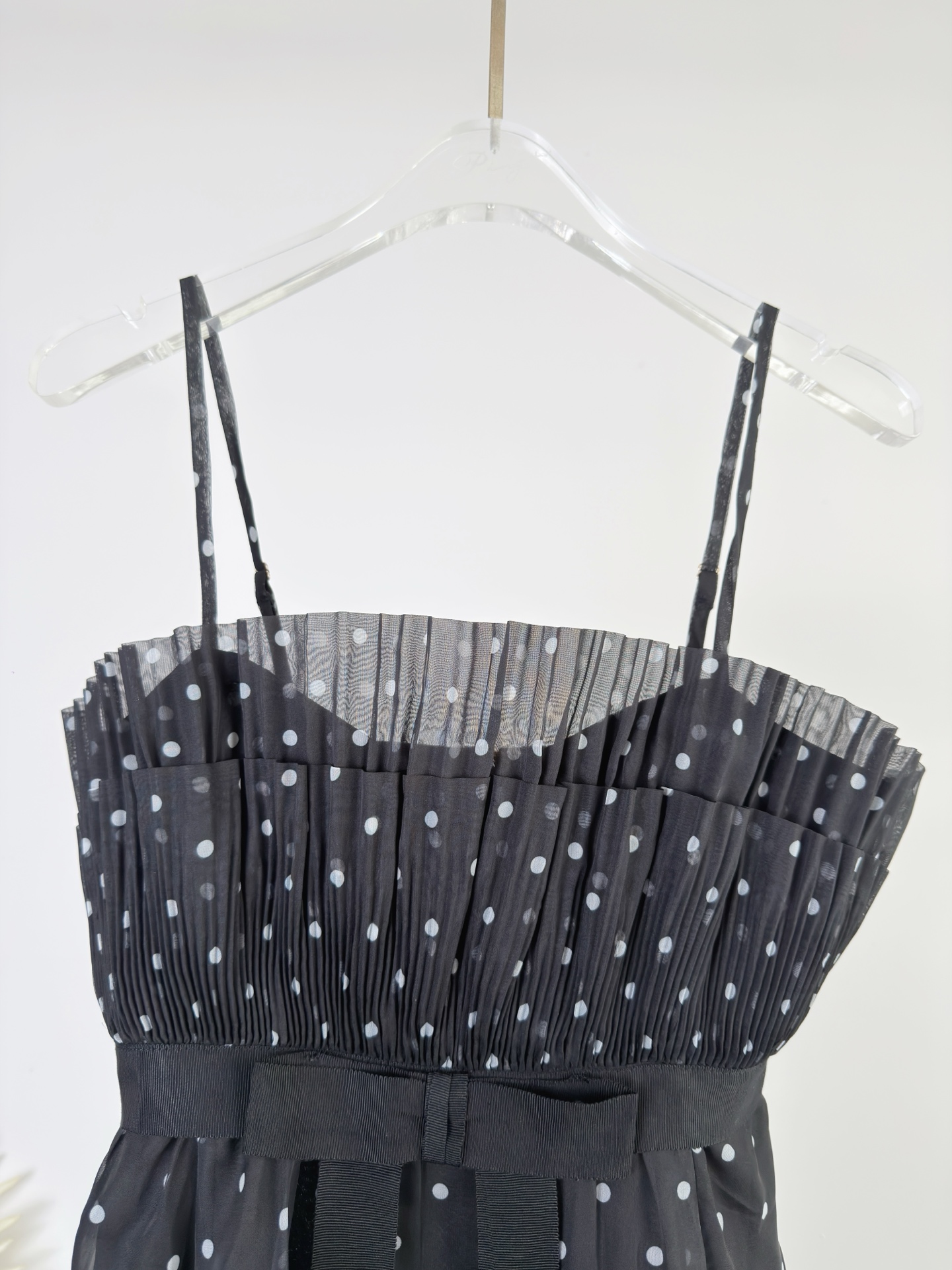Black Dotted Tie Waist Dress