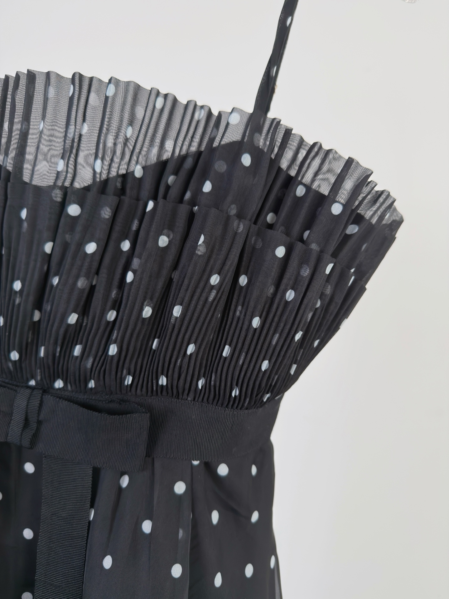Black Dotted Tie Waist Dress