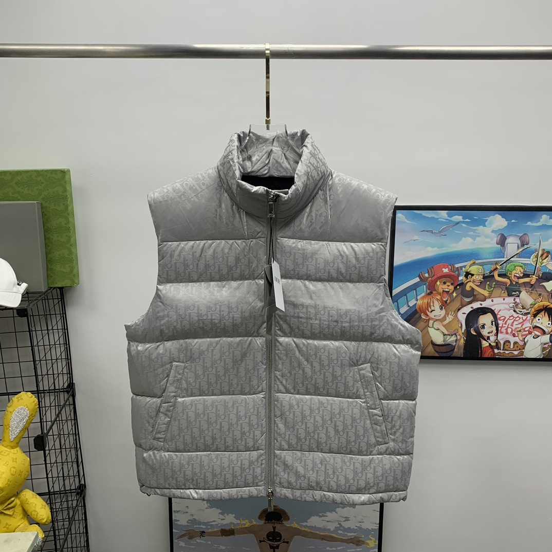 Dior Clothing Down Jacket Waistcoats White Unisex Duck Down Winter Collection Fashion