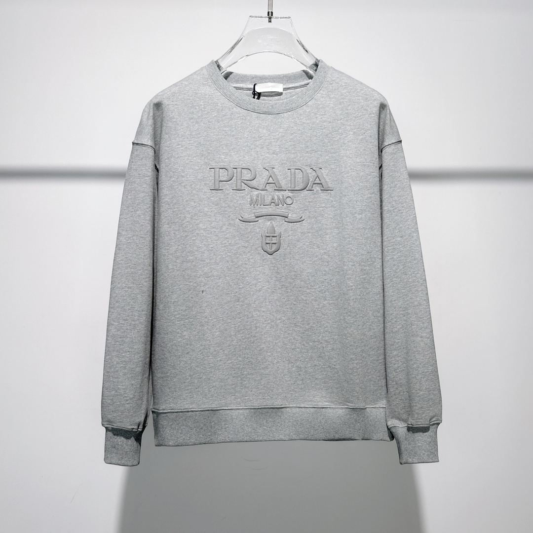 Prada Kleding Sweatshirts Zwart Grijs Borduurwerk Unisex Herfstcollectie Vintage