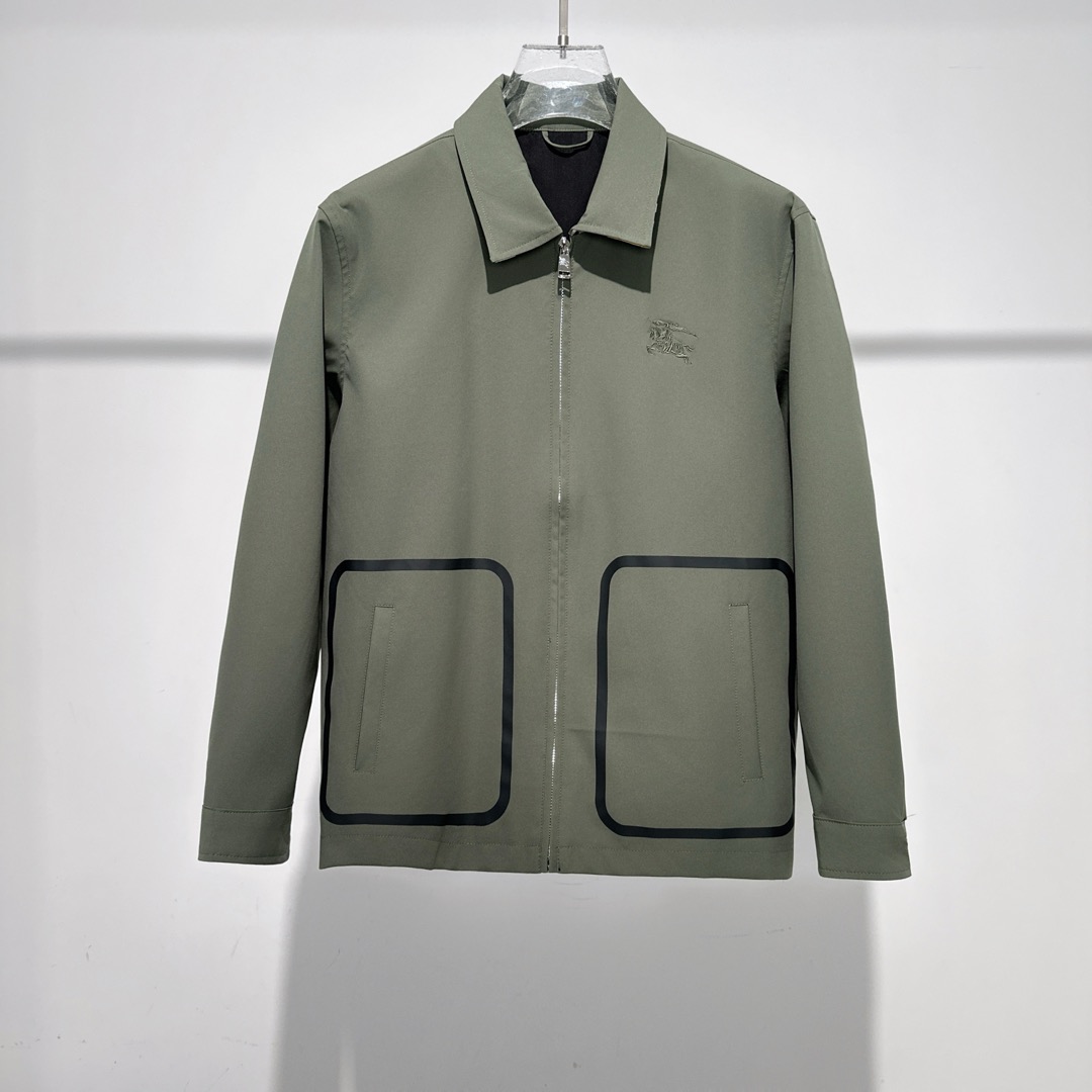 Burberry Men's Olive Green Zip Front Jacket, Business Casual Style