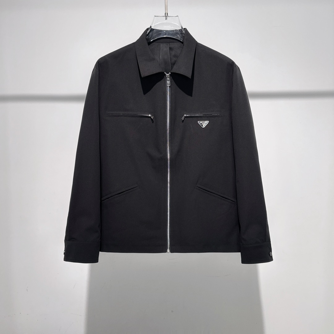Veste Prada Homme Classique Coupe Droite Noire avec Logo Triangle