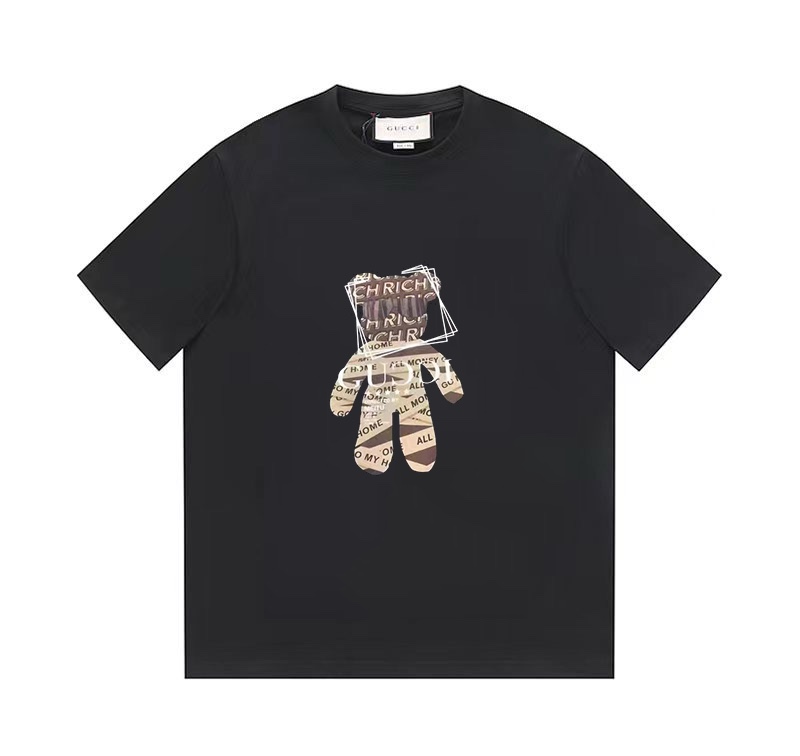 Najlepsza jakość repliki
 Gucci Odzież T-Shirt Kolor moreli Czarny Drukowanie Unisex Kolekcja wiosenno-letnia Fashion Krótki rękaw