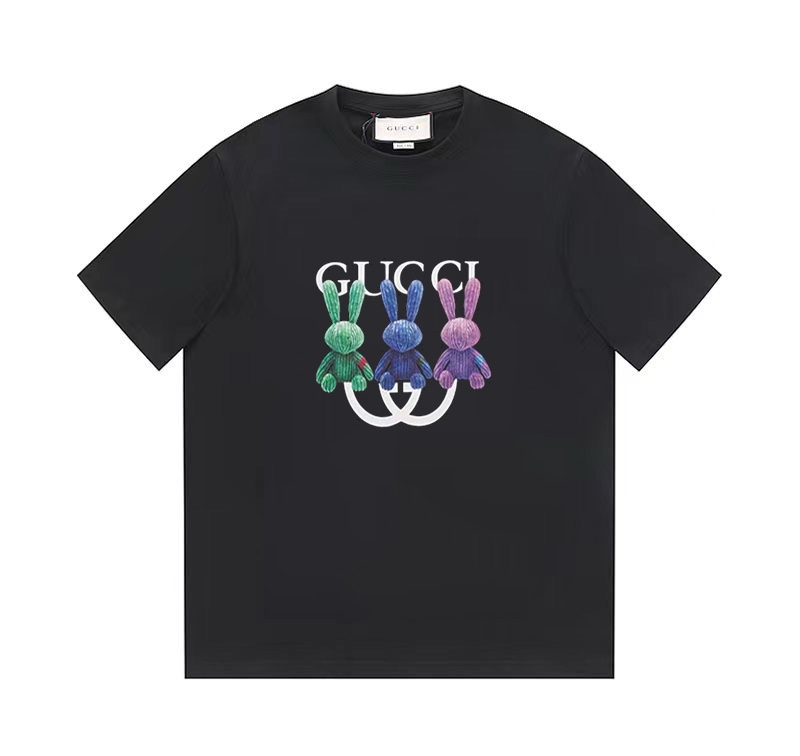 Gucci Odzież T-Shirt Kolor moreli Czarny Drukowanie Unisex Kolekcja wiosenno-letnia Fashion Krótki rękaw