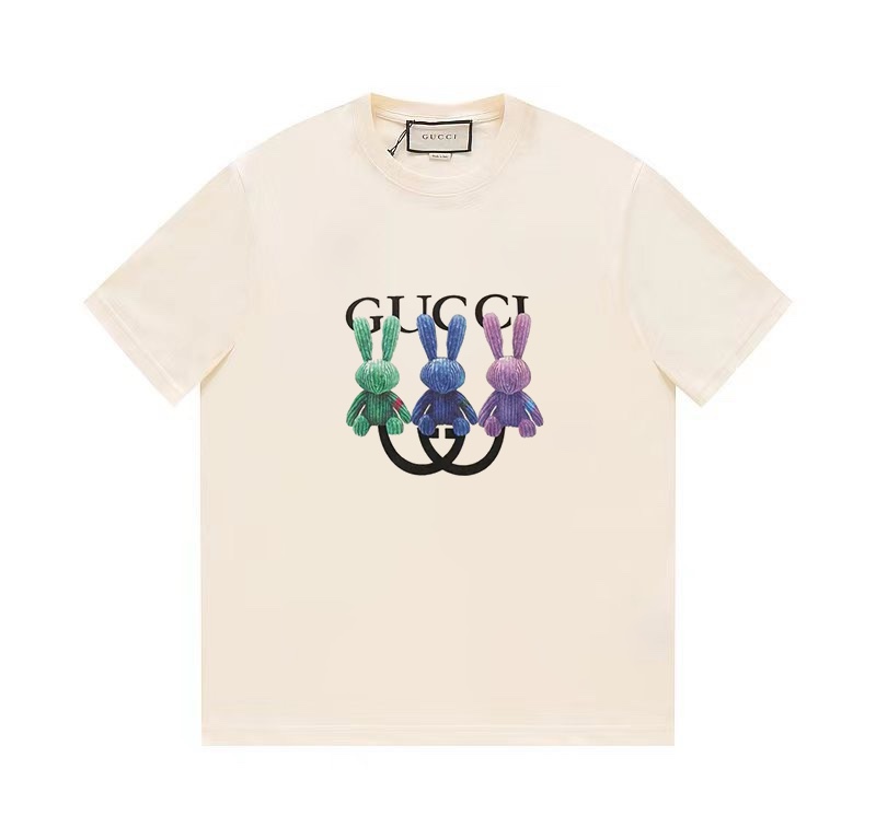 Gucci Clothing T-Shirt Apricot Color Black Printing Unisex Spring/Summer Collection Fashion Short Sleeve